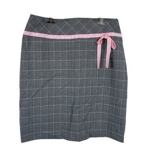 Womens Gray & Pink Plaid  Y2K Straight Skirt Size 8 Bow Accent Academia Retro